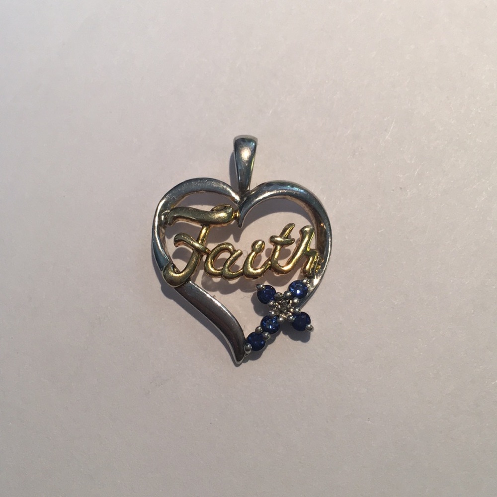 Sterling silver and sapphire diamond faith pendant